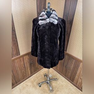 PELLICCE MODA MADE IN ITALY SHEARED MINK & REX RABBIT DYED CHINCHILLA FUR JACKET